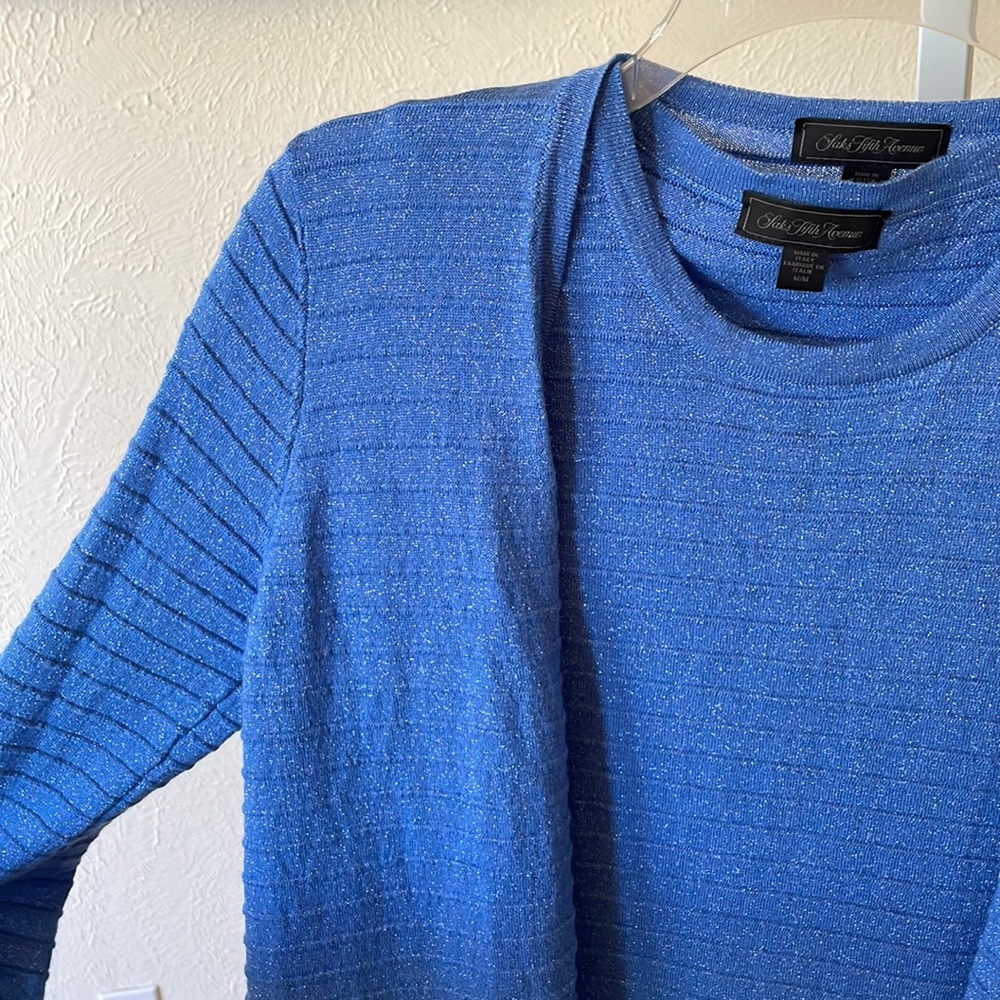 Saks Fifth Avenue made in Italy gorgeous metallic blue wool tank & cardigan set - Picture 4 of 10